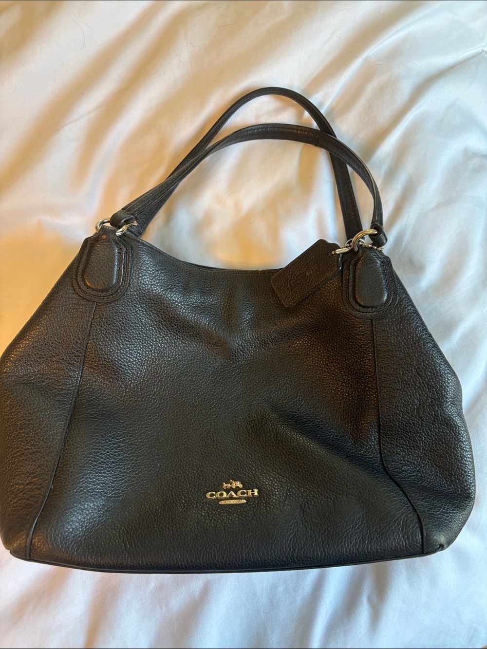 Coach Black Pebbled Leather Double-Handle Shoulder Bag